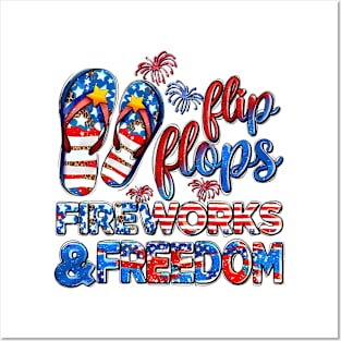 Flip Flops Fireworks And Freedom, USA Flag, 4th Of July, Independence Day Posters and Art